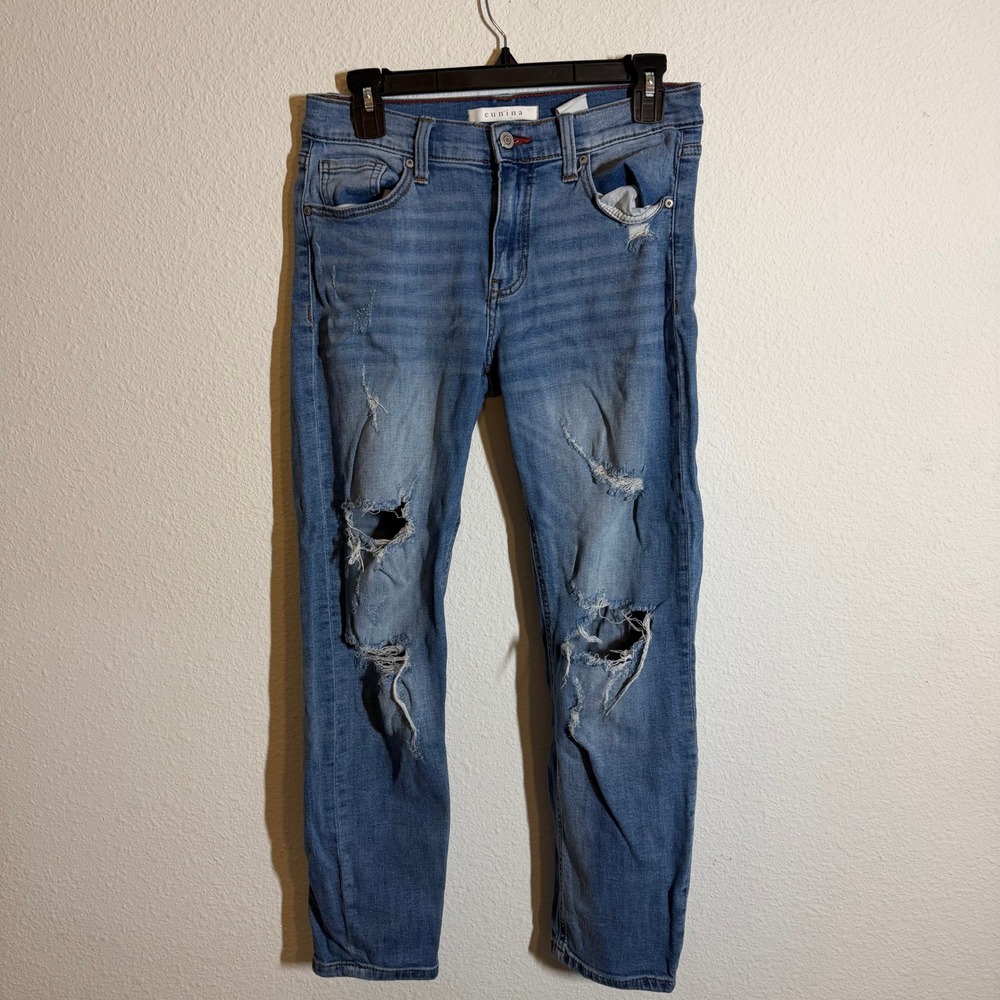 Eunina Frankie Low Rise Girlfriend Jeans Distressed Medium Wash Denim Size‎ 5